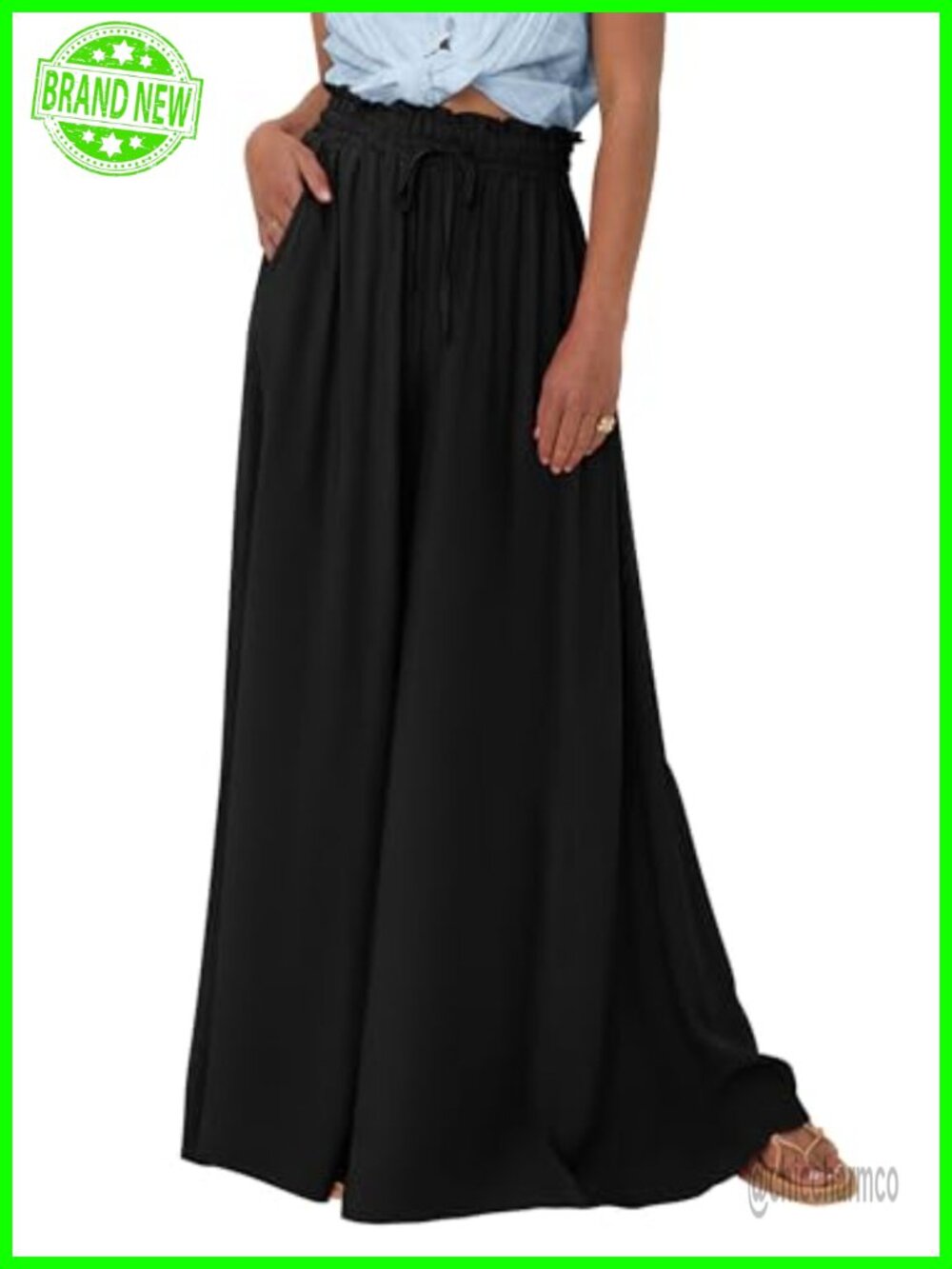 Wide Leg Palazzo Pants Flowy High Waist Drawstring Beach Casual